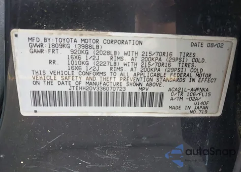 2003 Toyota Rav4 z USA, uszkodzony, nr VIN JTEHH20V336070723